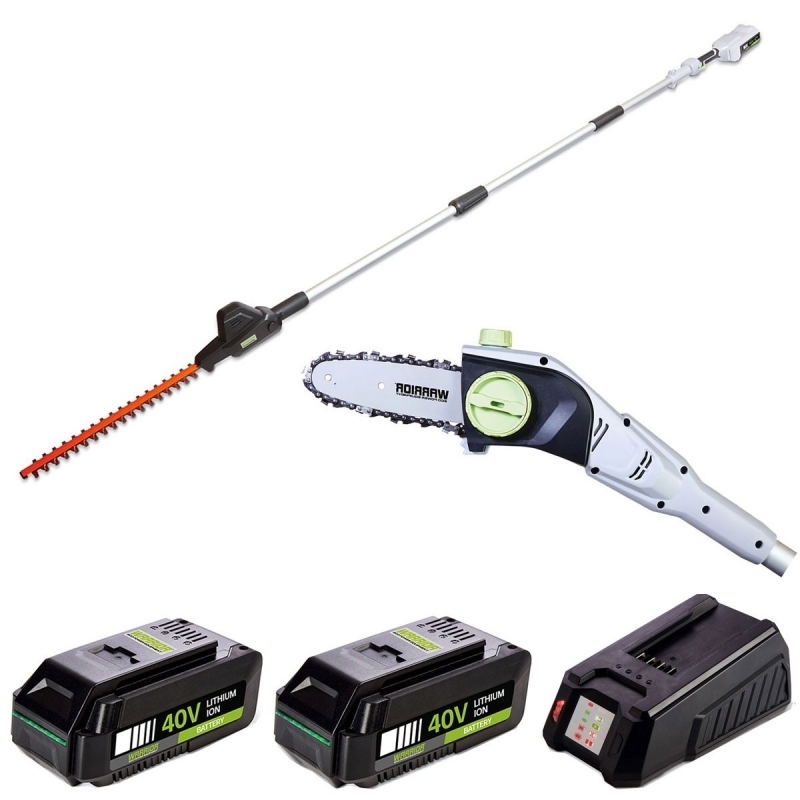 Taille-haies et Elagueur sans fil 40V Batterie lithium 2en1 + Chargeur Rapide Perche télescopique WARRIOR - Univers Du Pro